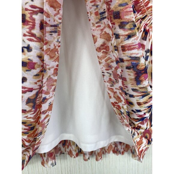 Rose + Olive Size XL Colorful Print Smocked Popover Top Boho Peasant Orange Red - Picture 7 of 12